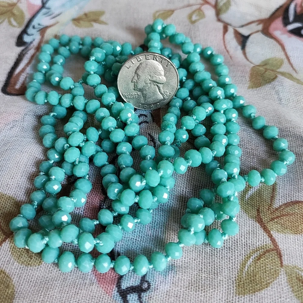 Long Faceted Tiffany Blu-ish Blue Glass Pullover Vintage Necklace EUC - Picture 3 of 5